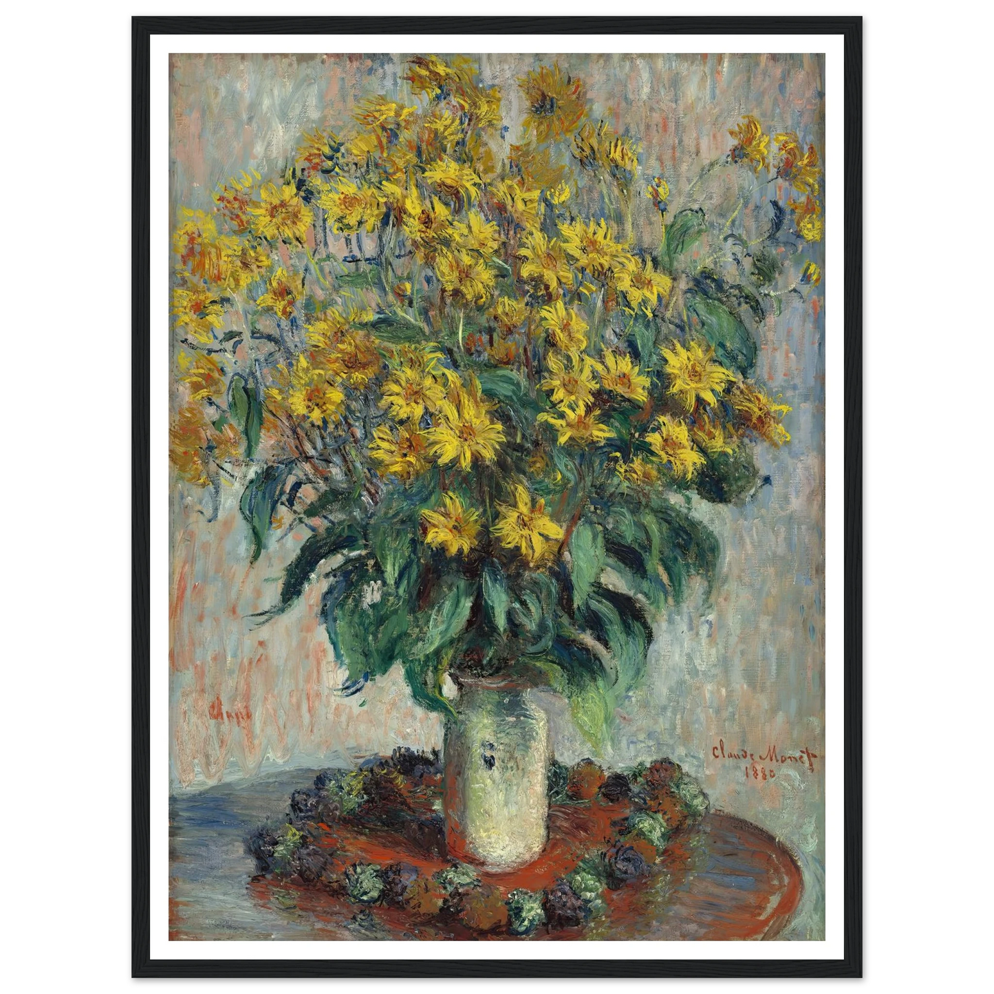 Jerusalem Artichoke Flowers (1880) Art Print | Claude Monet - Framed Poster - 30x40 cm / 12x16″ - Black frame