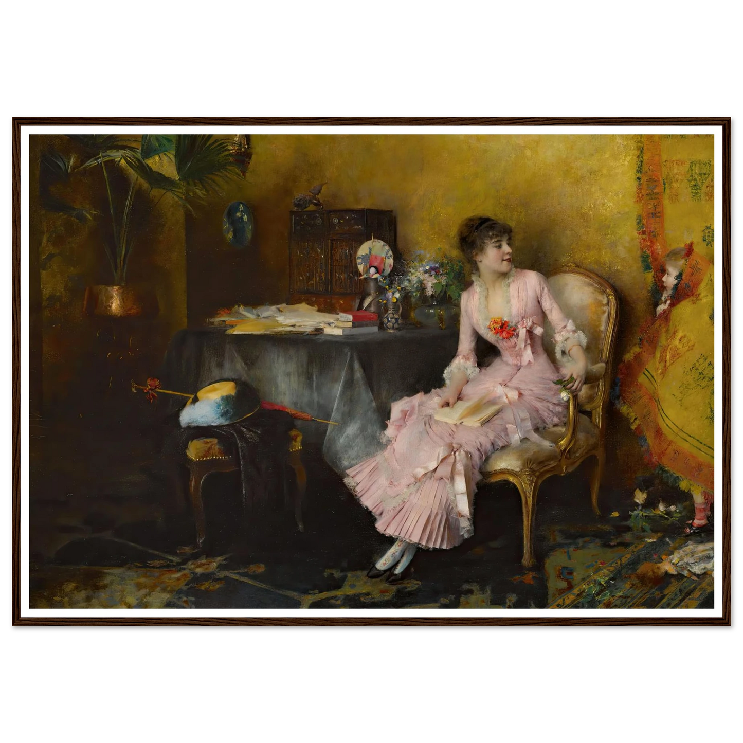 Jeune Femme En Rose Avec Son Enfant (1882) Art Print | Pascal Adolphe Jean Dagnan Bouveret - Framed Poster - 30x40 cm / 12x16″ - Black frame