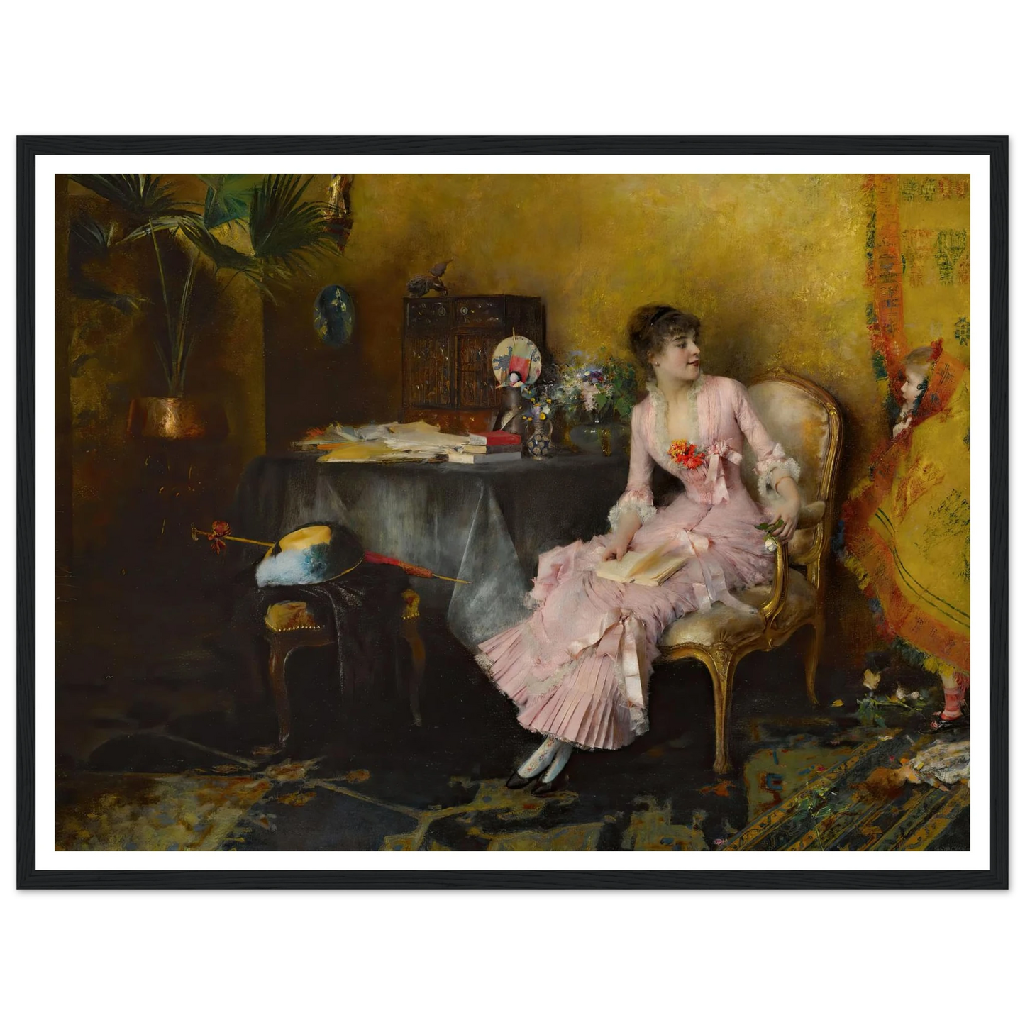 Jeune Femme En Rose Avec Son Enfant (1882) Art Print | Pascal Adolphe Jean Dagnan Bouveret - Framed Poster - 30x40 cm / 12x16″ - Black frame