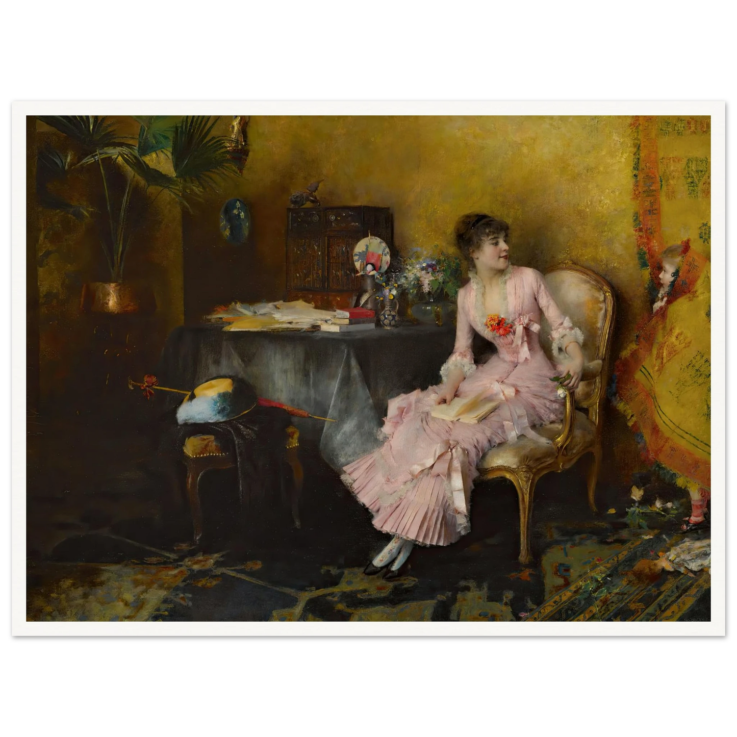 Jeune Femme En Rose Avec Son Enfant (1882) Art Print | Pascal Adolphe Jean Dagnan Bouveret - Framed Poster - 30x40 cm / 12x16″ - Black frame