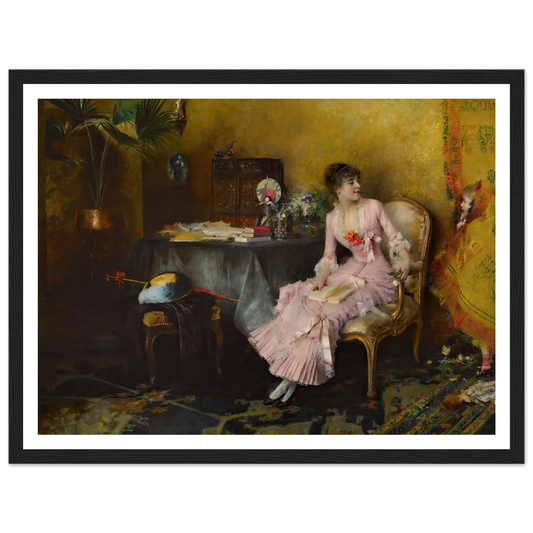 Jeune Femme En Rose Avec Son Enfant (1882) Art Print | Pascal Adolphe Jean Dagnan Bouveret - Framed Poster - 30x40 cm / 12x16″ - Black frame