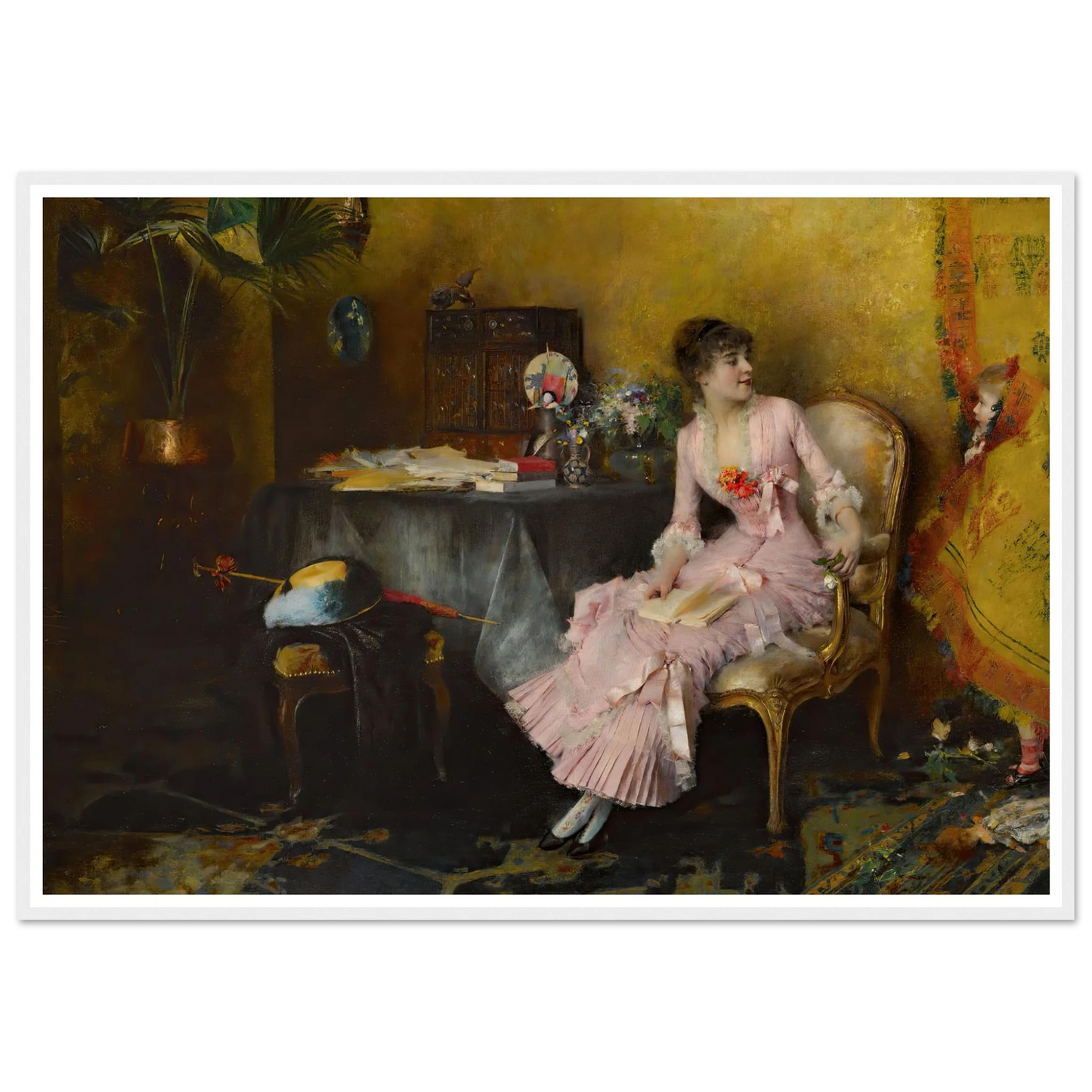 Jeune Femme En Rose Avec Son Enfant (1882) Art Print | Pascal Adolphe Jean Dagnan Bouveret - Framed Poster - 30x40 cm / 12x16″ - Black frame
