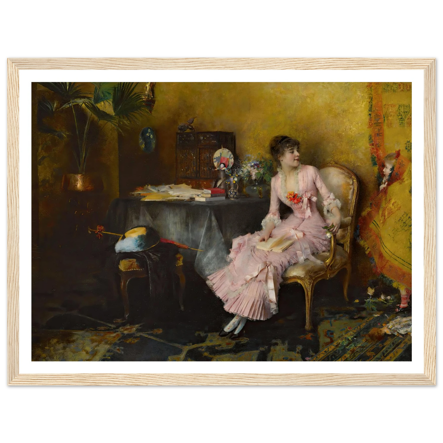Jeune Femme En Rose Avec Son Enfant (1882) Art Print | Pascal Adolphe Jean Dagnan Bouveret - Framed Poster - 30x40 cm / 12x16″ - Black frame