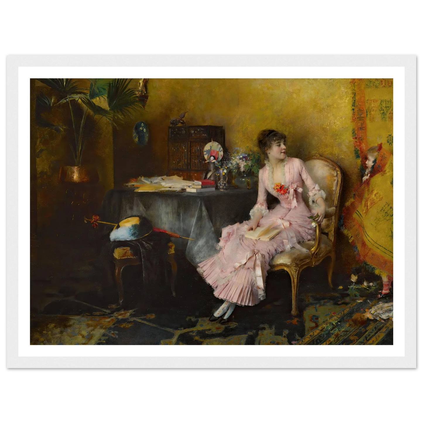 Jeune Femme En Rose Avec Son Enfant (1882) Art Print | Pascal Adolphe Jean Dagnan Bouveret - Framed Poster - 30x40 cm / 12x16″ - Black frame
