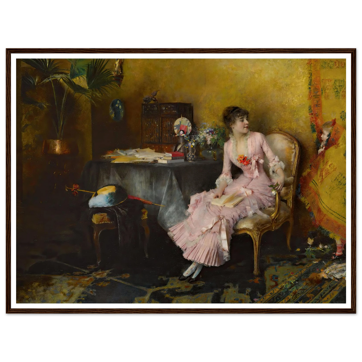 Jeune Femme En Rose Avec Son Enfant (1882) Art Print | Pascal Adolphe Jean Dagnan Bouveret - Framed Poster - 30x40 cm / 12x16″ - Black frame
