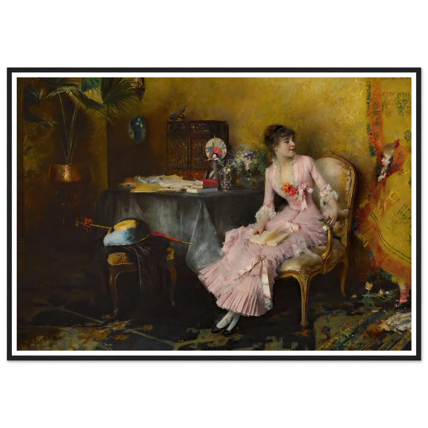 Jeune Femme En Rose Avec Son Enfant (1882) Art Print | Pascal Adolphe Jean Dagnan Bouveret - Framed Poster - 30x40 cm / 12x16″ - Black frame