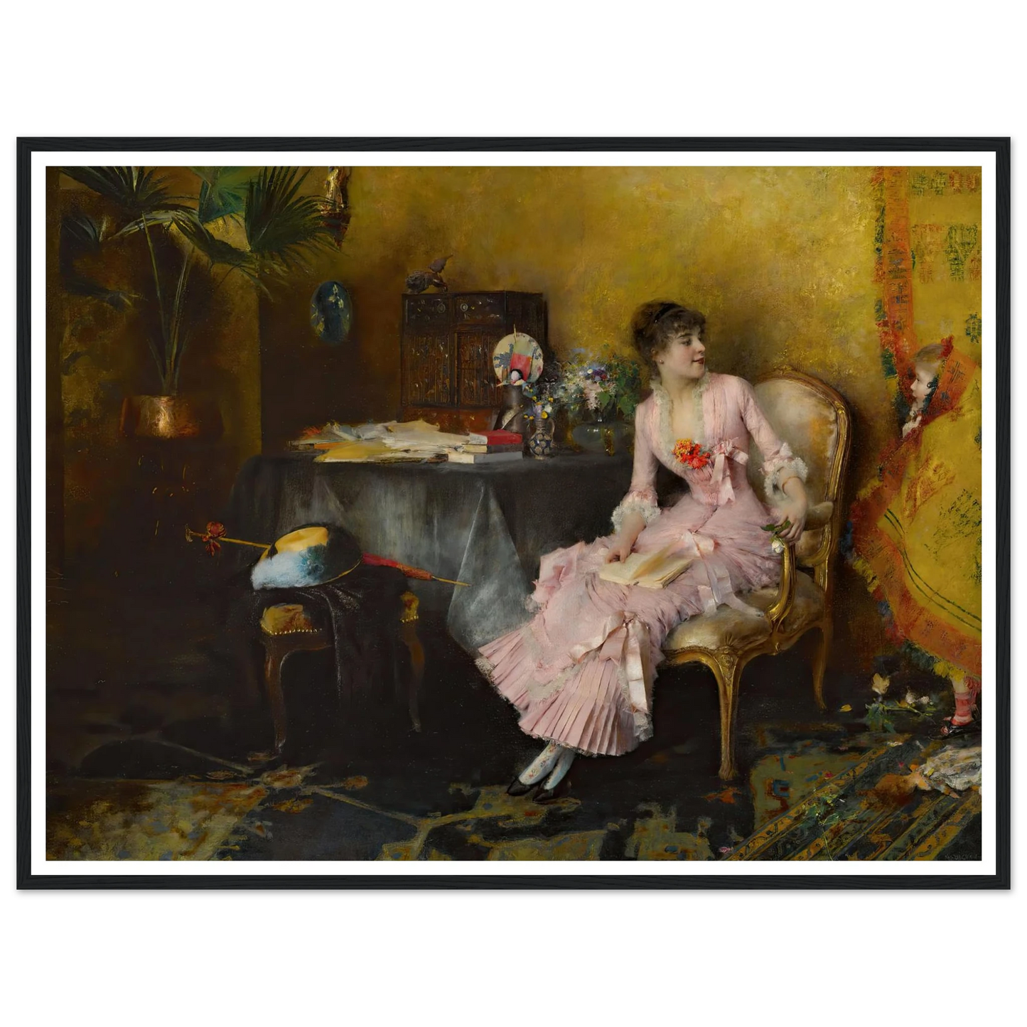 Jeune Femme En Rose Avec Son Enfant (1882) Art Print | Pascal Adolphe Jean Dagnan Bouveret - Framed Poster - 30x40 cm / 12x16″ - Black frame