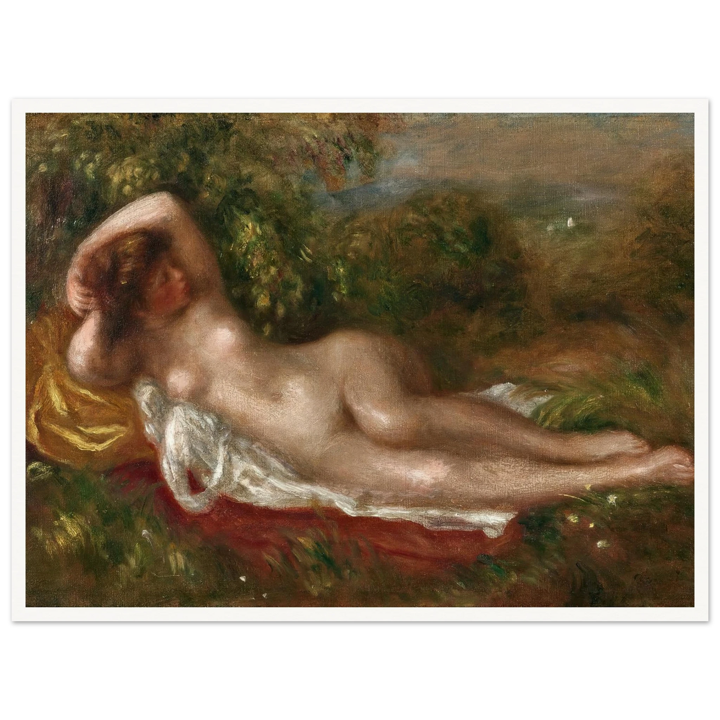 Jeune femme nue couchée dans l’herbe (circa 1900) Art Print | Pierre Auguste Renoir - Framed Poster - 30x40 cm / 12x16″ - Black frame