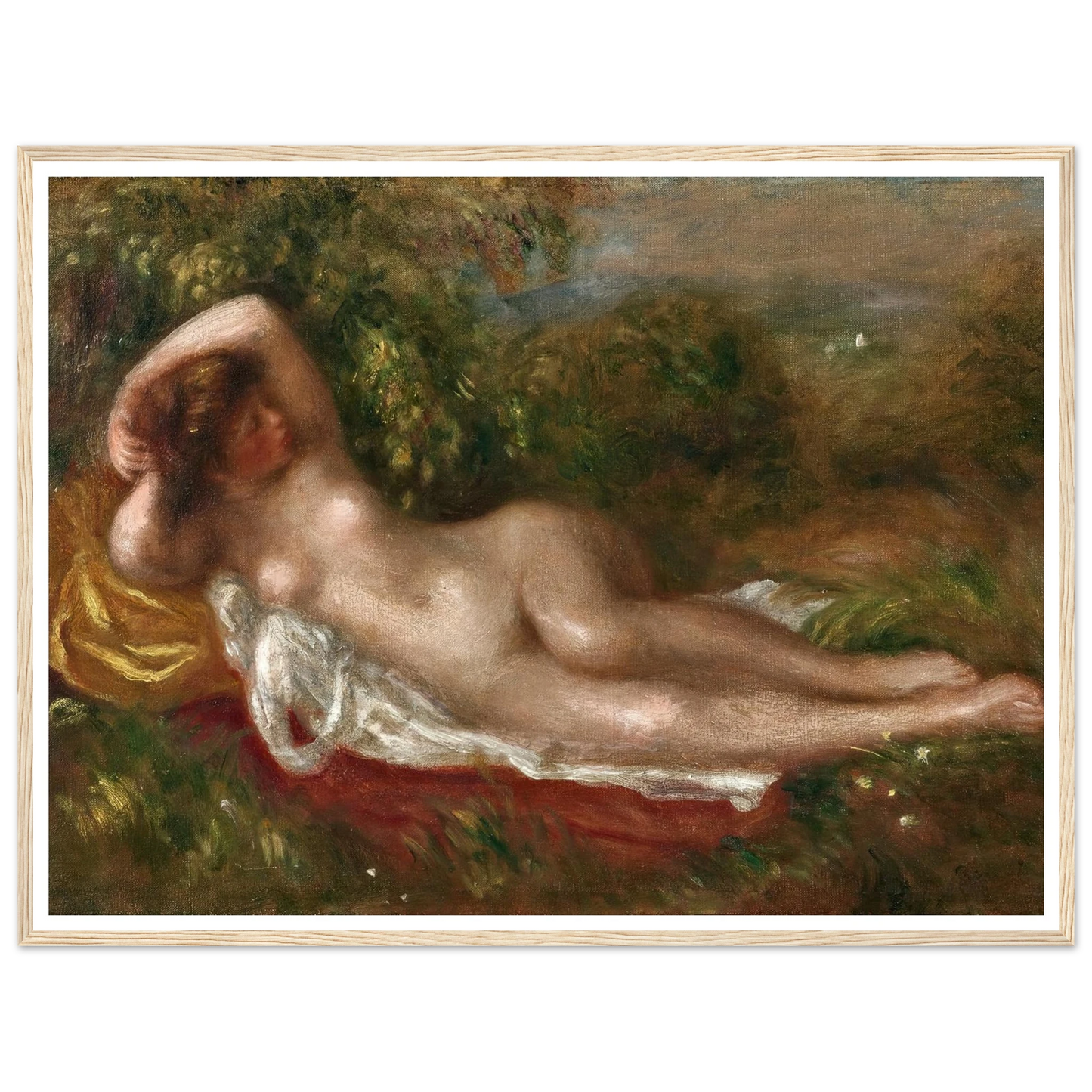 Jeune femme nue couchée dans l’herbe (circa 1900) Art Print | Pierre Auguste Renoir - Framed Poster - 30x40 cm / 12x16″ - Black frame