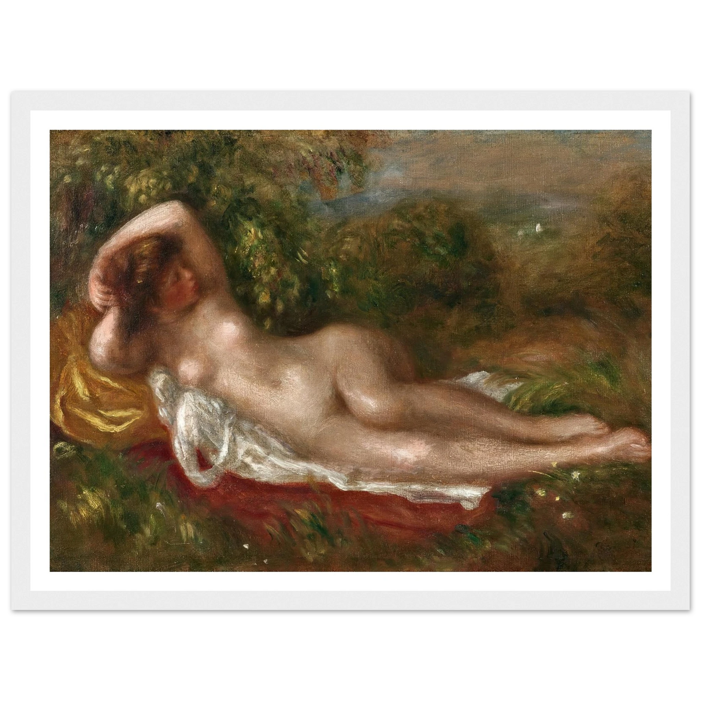 Jeune femme nue couchée dans l’herbe (circa 1900) Art Print | Pierre Auguste Renoir - Framed Poster - 30x40 cm / 12x16″ - Black frame