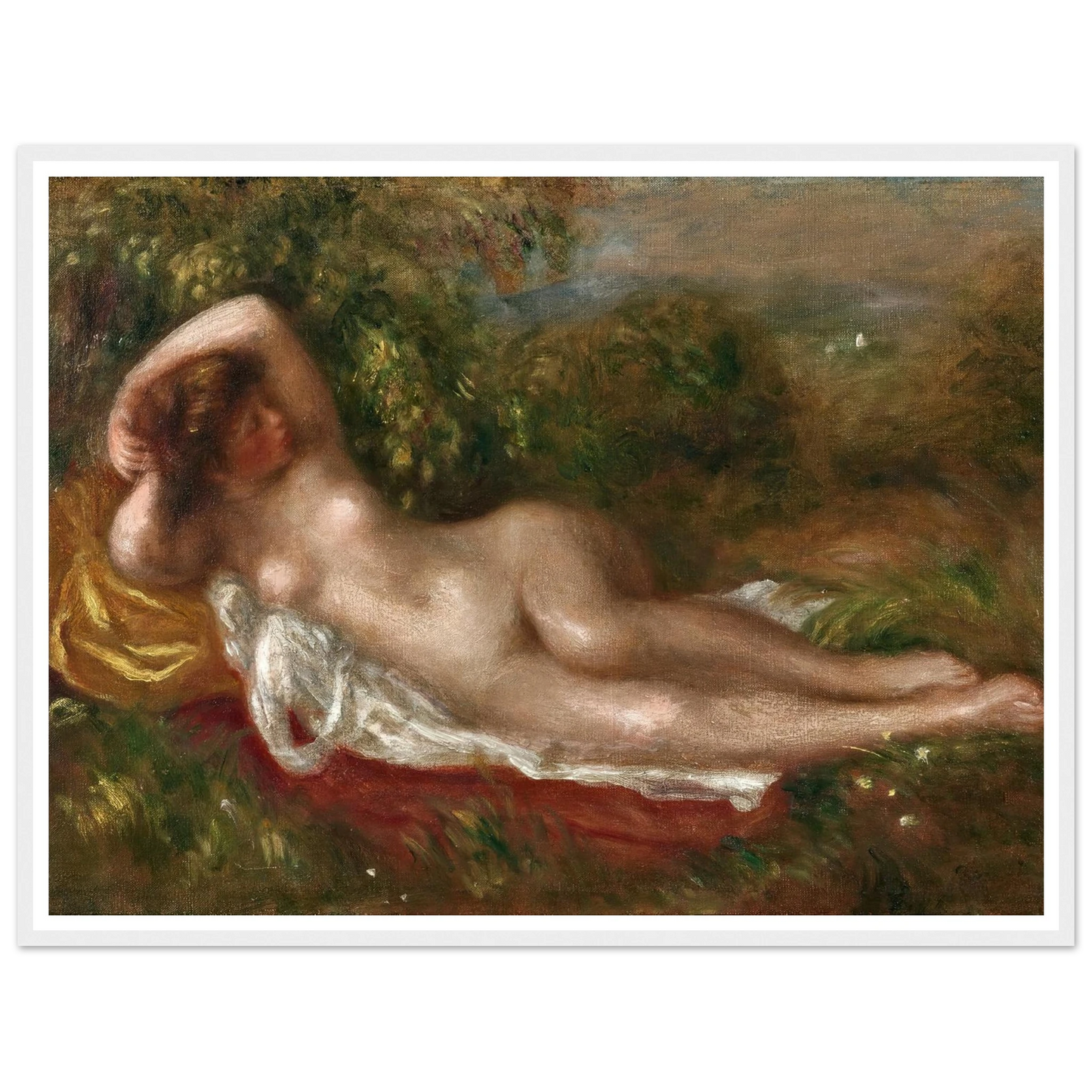 Jeune femme nue couchée dans l’herbe (circa 1900) Art Print | Pierre Auguste Renoir - Framed Poster - 30x40 cm / 12x16″ - Black frame