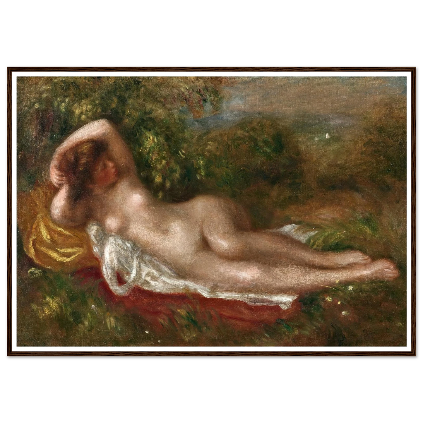 Jeune femme nue couchée dans l’herbe (circa 1900) Art Print | Pierre Auguste Renoir - Framed Poster - 30x40 cm / 12x16″ - Black frame