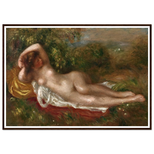 Jeune femme nue couchée dans l’herbe (circa 1900) Art Print | Pierre Auguste Renoir - Framed Poster - 30x40 cm / 12x16″ - Black frame
