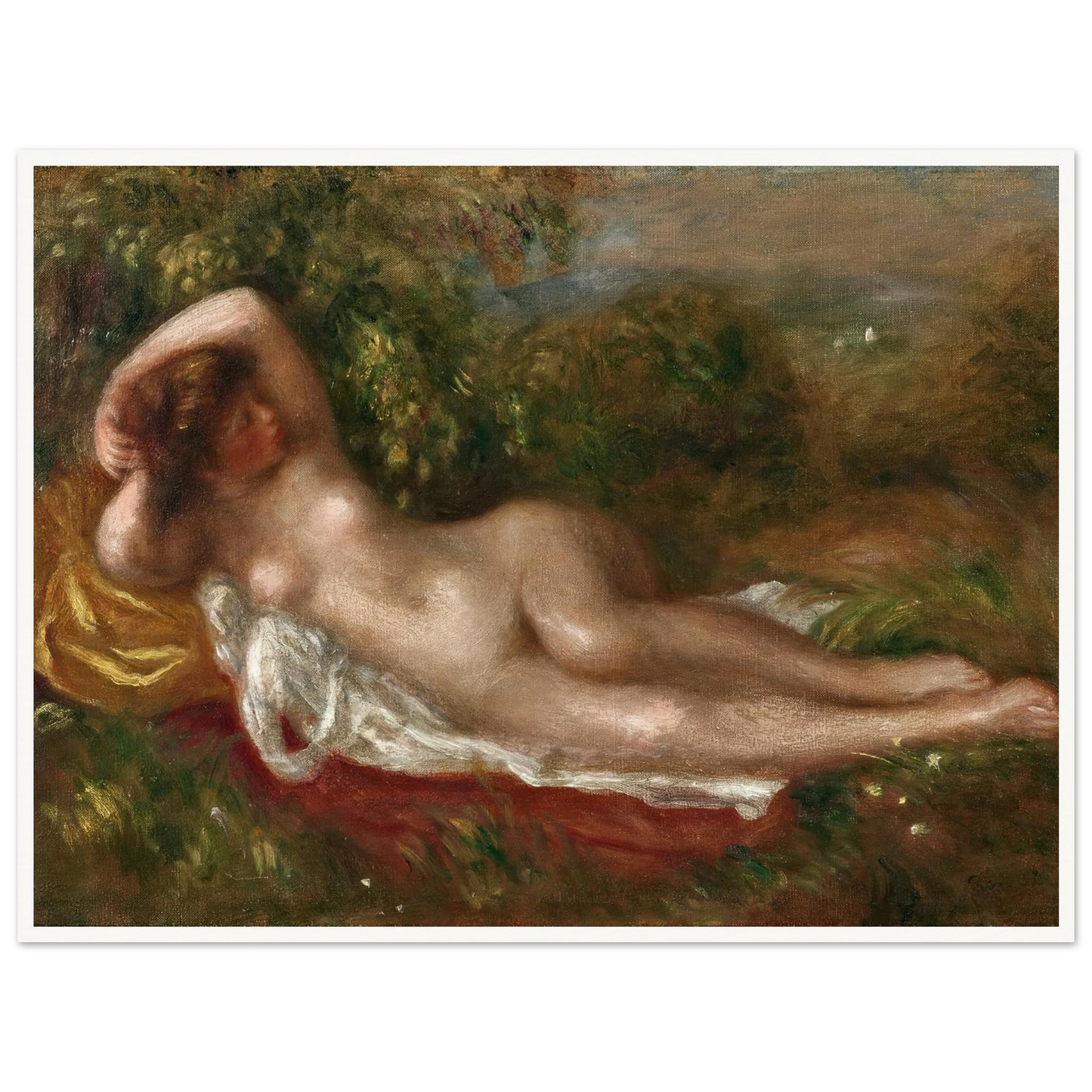 Jeune femme nue couchée dans l’herbe (circa 1900) Art Print | Pierre Auguste Renoir - Framed Poster - 30x40 cm / 12x16″ - Black frame