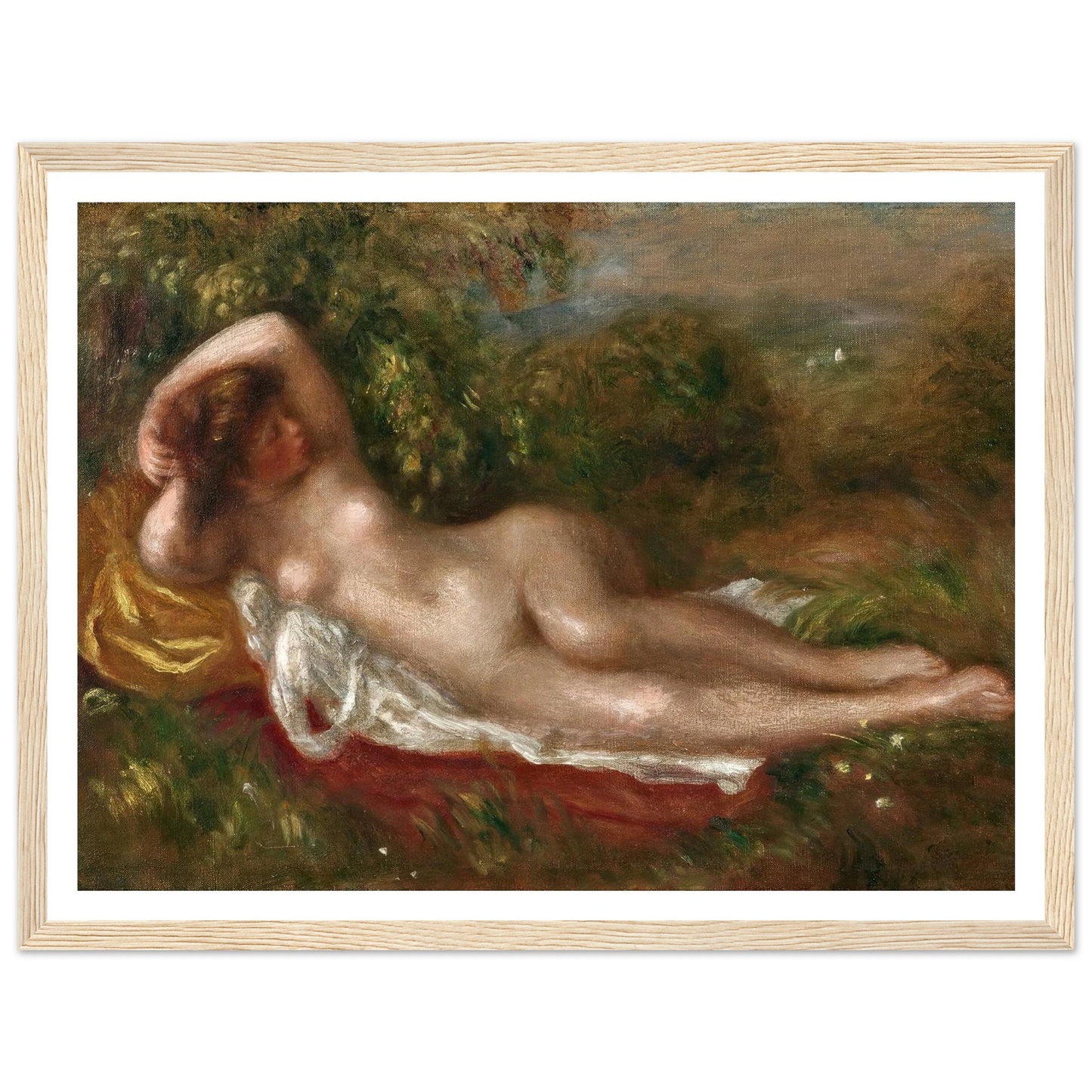 Jeune femme nue couchée dans l’herbe (circa 1900) Art Print | Pierre Auguste Renoir - Framed Poster - 30x40 cm / 12x16″ - Black frame