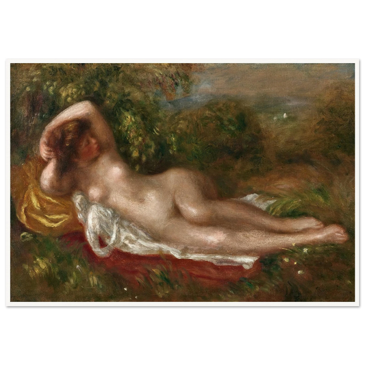Jeune femme nue couchée dans l’herbe (circa 1900) Art Print | Pierre Auguste Renoir - Framed Poster - 30x40 cm / 12x16″ - Black frame