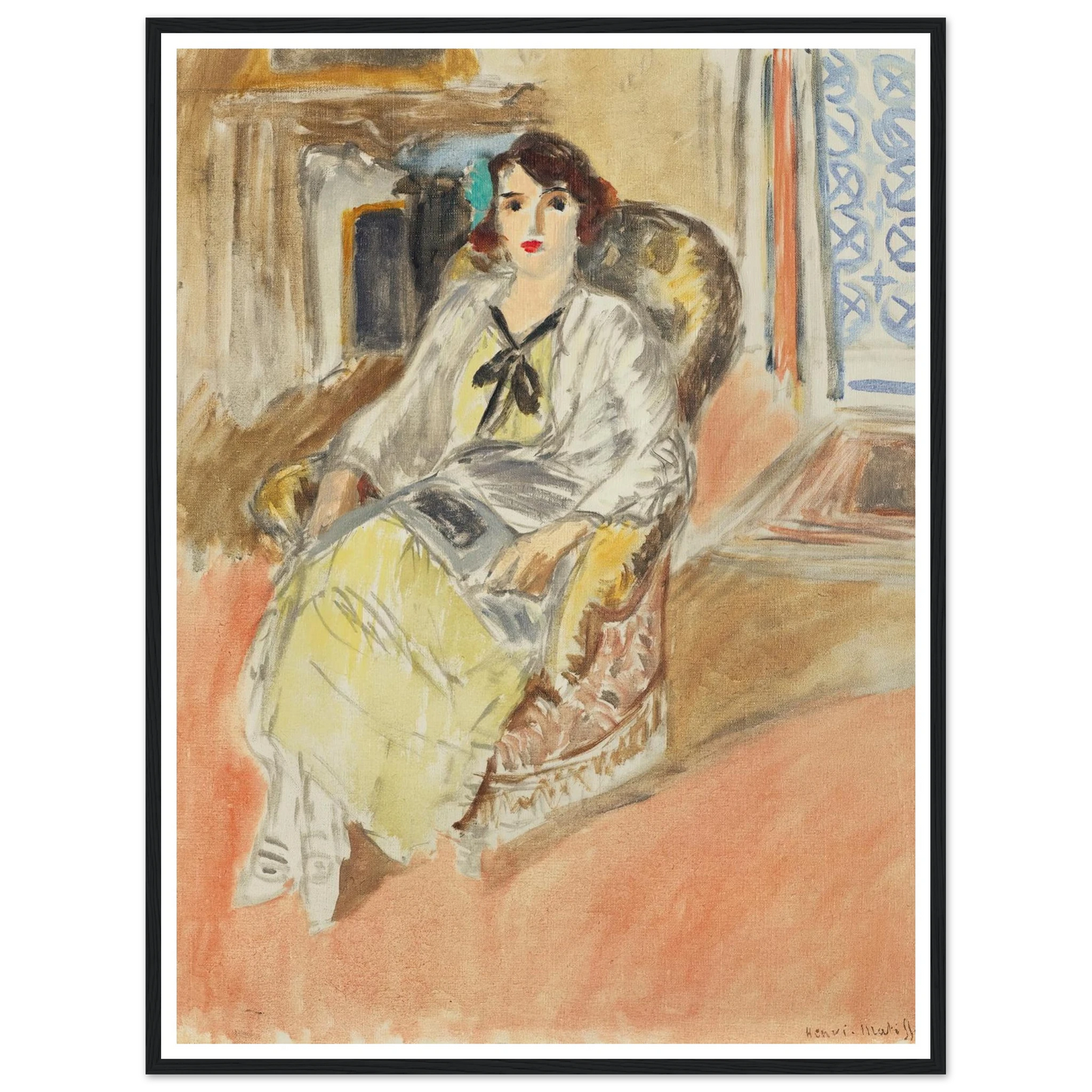 Jeune fille assise, robe jaune (1921-1922) Art Print | Henri Matisse - Framed Poster - 30x40 cm / 12x16″ - Black frame