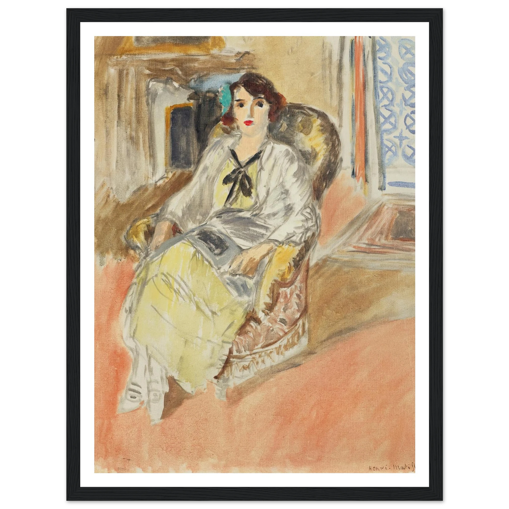 Jeune fille assise, robe jaune (1921-1922) Art Print | Henri Matisse - Framed Poster - 30x40 cm / 12x16″ - Black frame