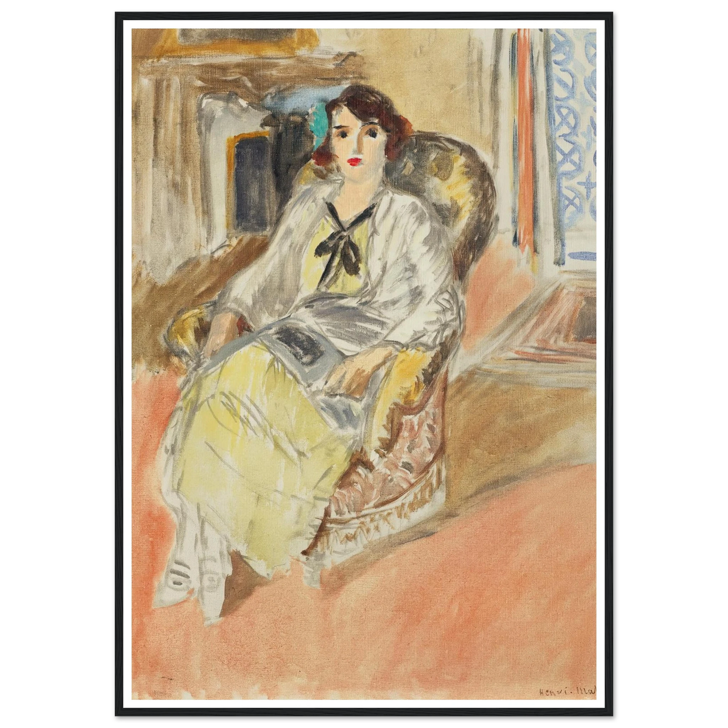 Jeune fille assise, robe jaune (1921-1922) Art Print | Henri Matisse - Framed Poster - 30x40 cm / 12x16″ - Black frame