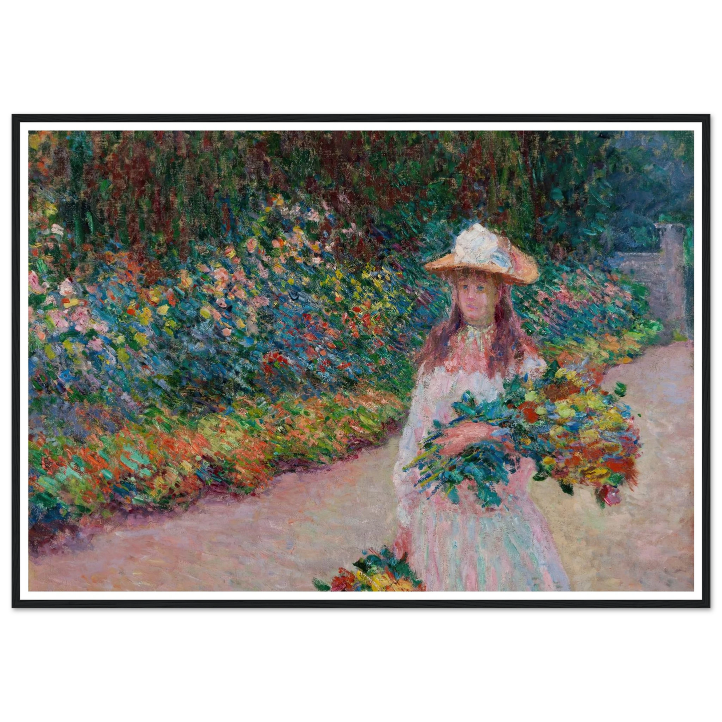 Jeune fille dans le jardin de Giverny (1888) Art Print | Claude Monet - Framed Poster - 30x40 cm / 12x16″ - Black frame