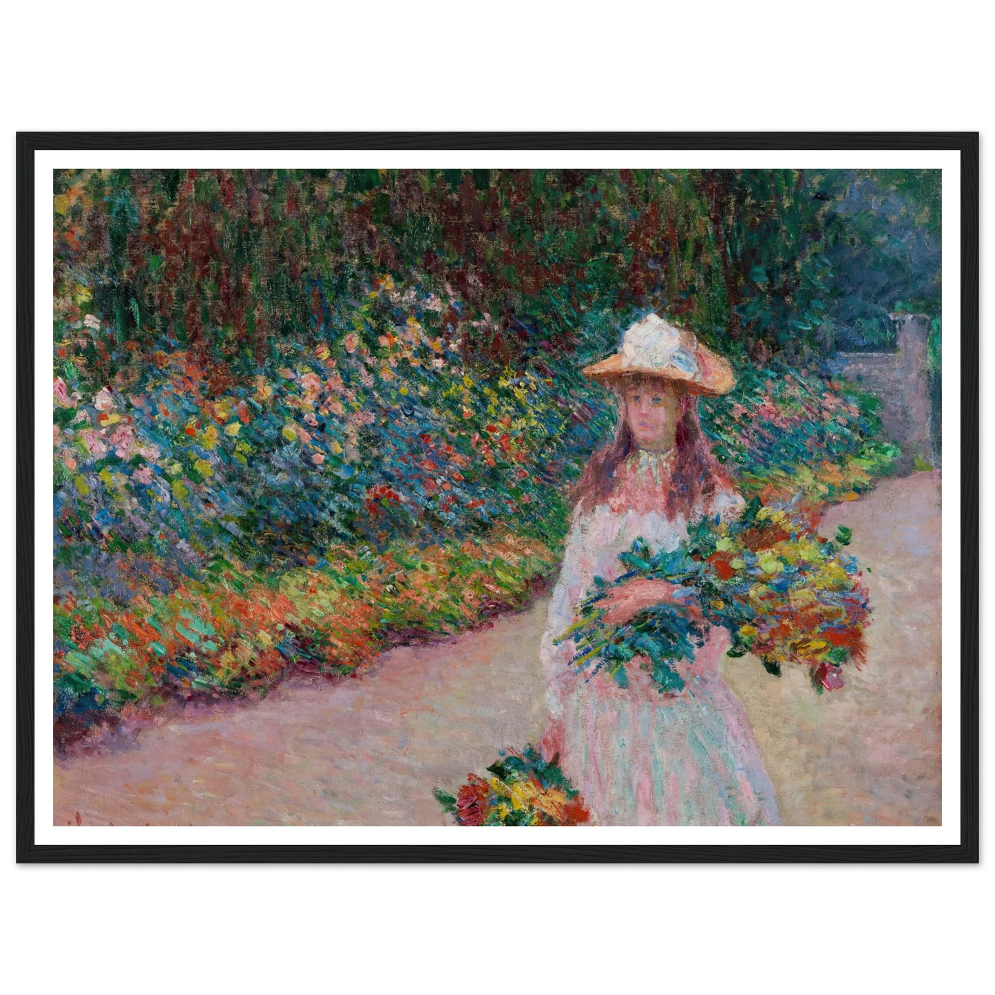 Jeune fille dans le jardin de Giverny (1888) Art Print | Claude Monet - Framed Poster - 30x40 cm / 12x16″ - Black frame