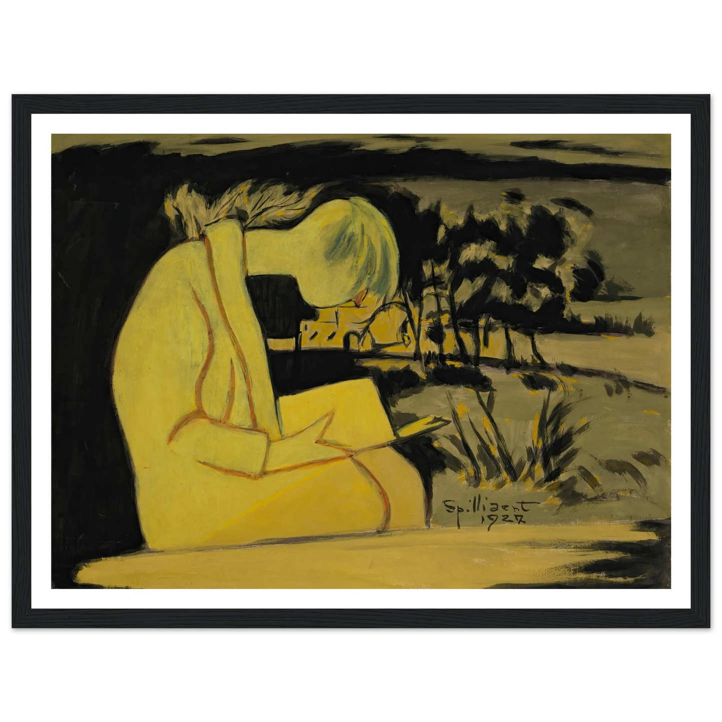 Jeune fille en jaune, lisant (1927) Art Print | Leon Spilliaert - Framed Poster - 30x40 cm / 12x16″ - Black frame