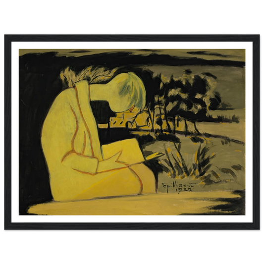 Jeune fille en jaune, lisant (1927) Art Print | Leon Spilliaert - Framed Poster - 30x40 cm / 12x16″ - Black frame