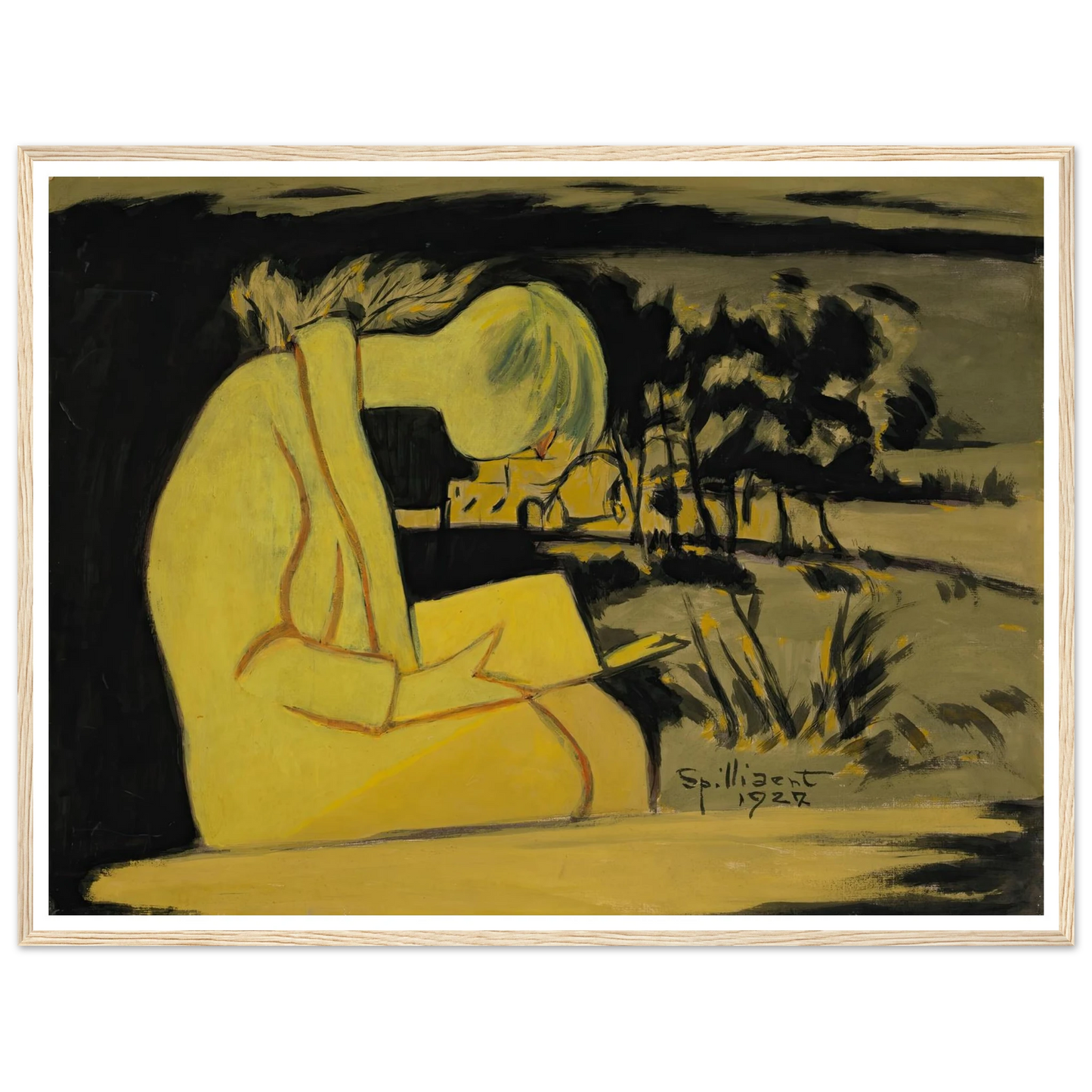 Jeune fille en jaune, lisant (1927) Art Print | Leon Spilliaert - Framed Poster - 30x40 cm / 12x16″ - Black frame