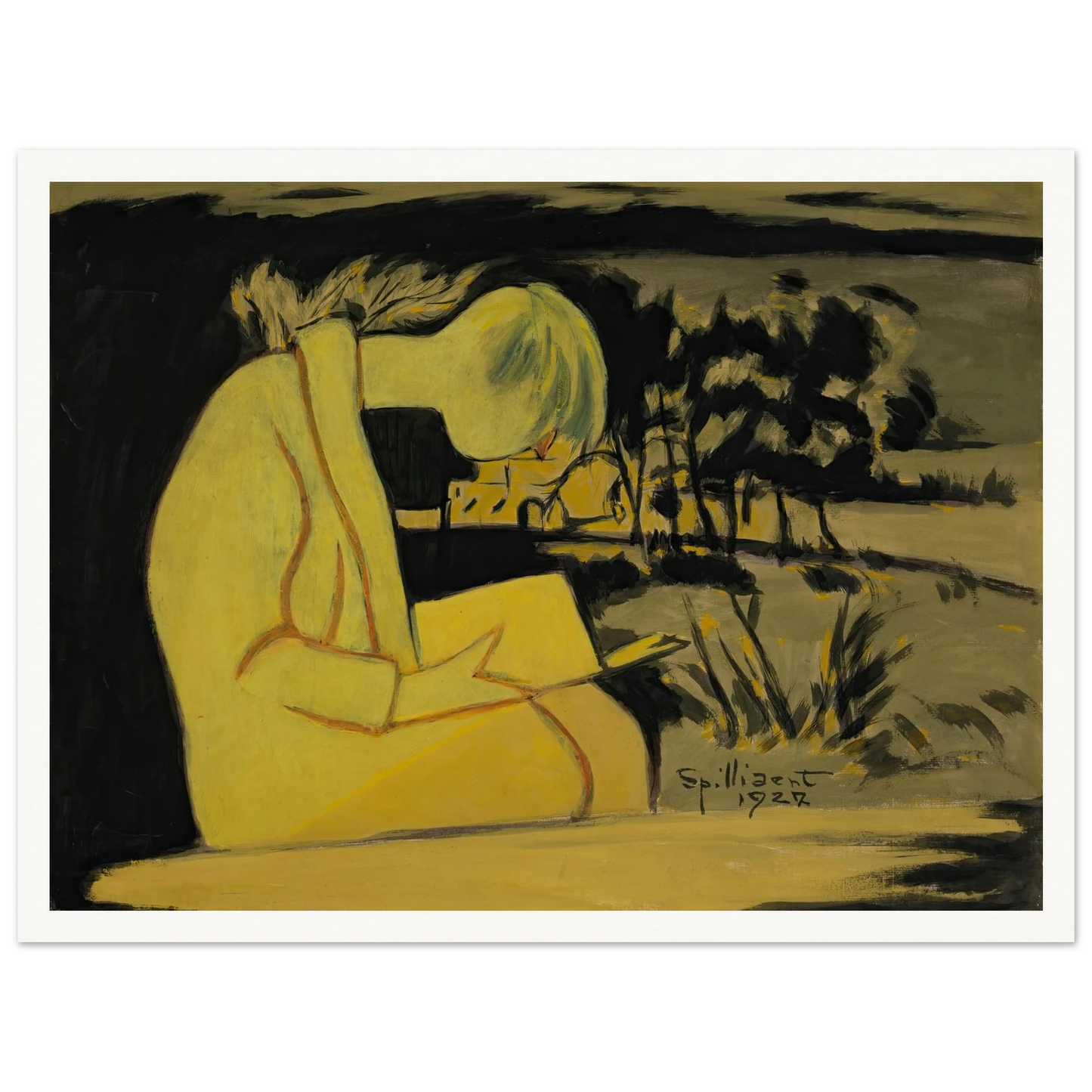 Jeune fille en jaune, lisant (1927) Art Print | Leon Spilliaert - Framed Poster - 30x40 cm / 12x16″ - Black frame