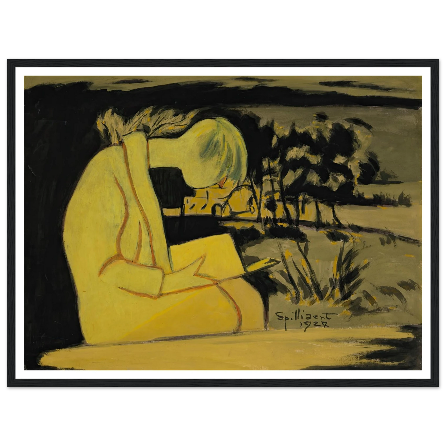 Jeune fille en jaune, lisant (1927) Art Print | Leon Spilliaert - Framed Poster - 30x40 cm / 12x16″ - Black frame