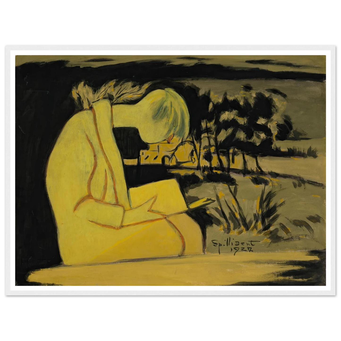 Jeune fille en jaune, lisant (1927) Art Print | Leon Spilliaert - Framed Poster - 30x40 cm / 12x16″ - Black frame