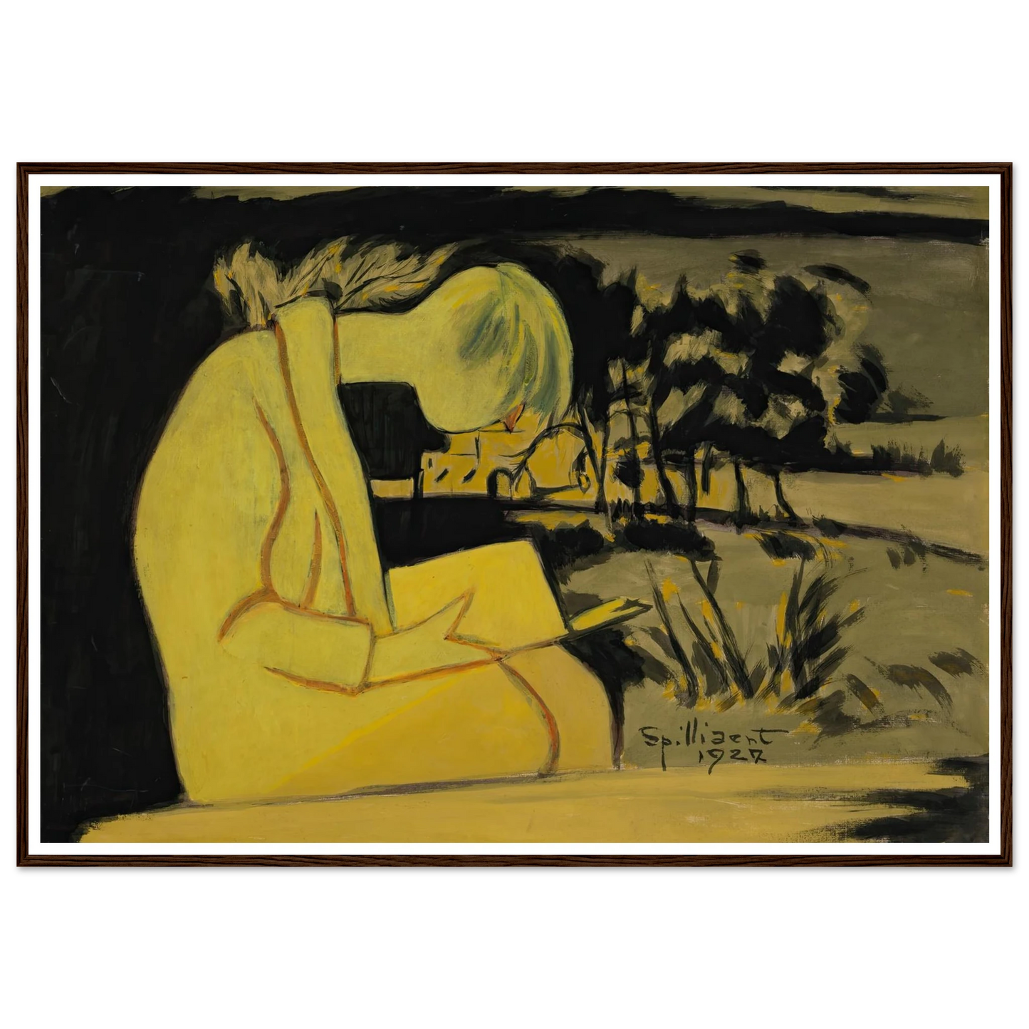 Jeune fille en jaune, lisant (1927) Art Print | Leon Spilliaert - Framed Poster - 30x40 cm / 12x16″ - Black frame
