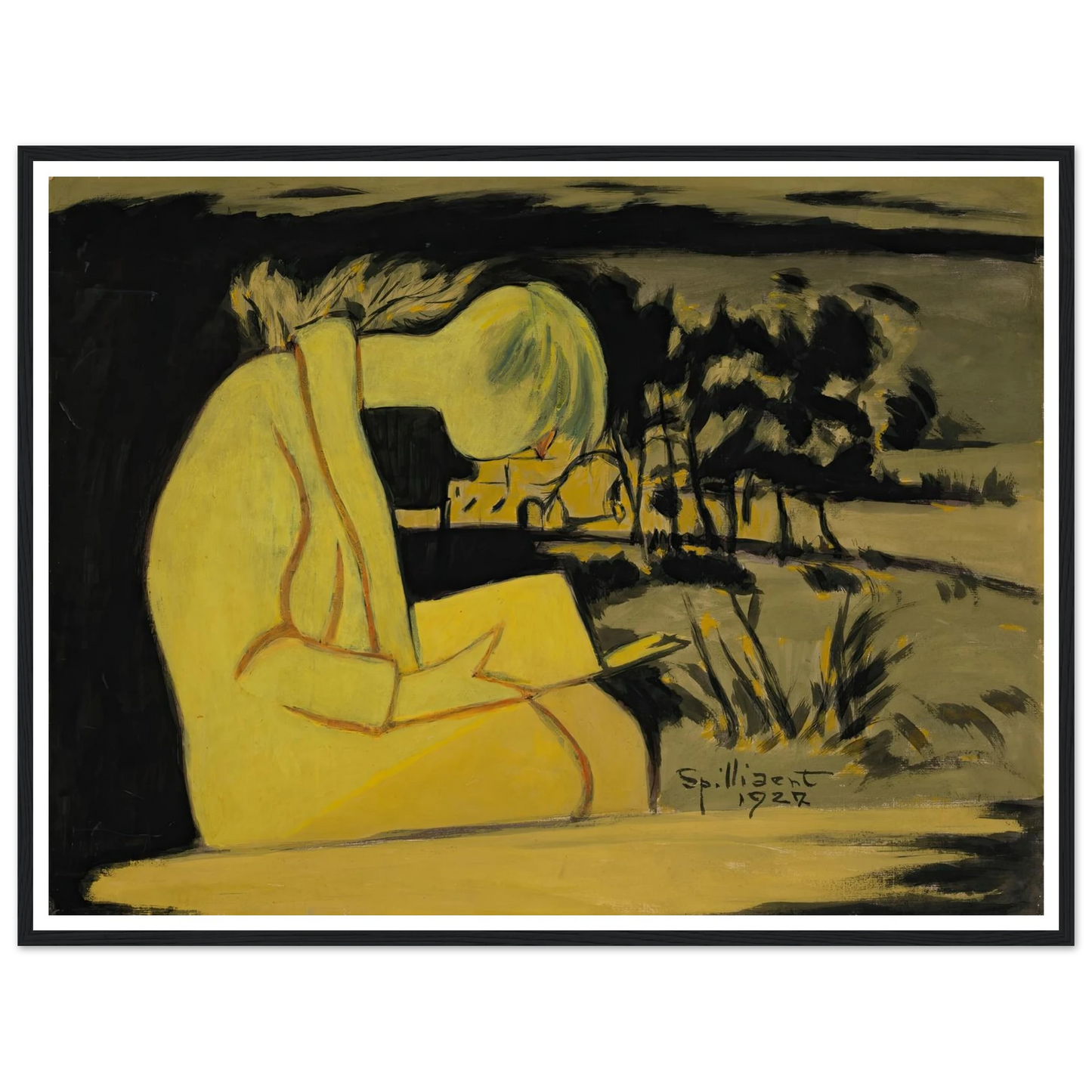 Jeune fille en jaune, lisant (1927) Art Print | Leon Spilliaert - Framed Poster - 30x40 cm / 12x16″ - Black frame