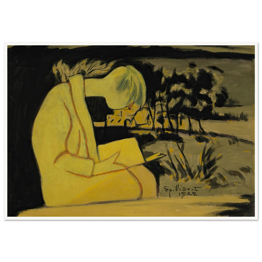 Jeune fille en jaune, lisant (1927) Art Print | Leon Spilliaert - Framed Poster - 30x40 cm / 12x16″ - Black frame