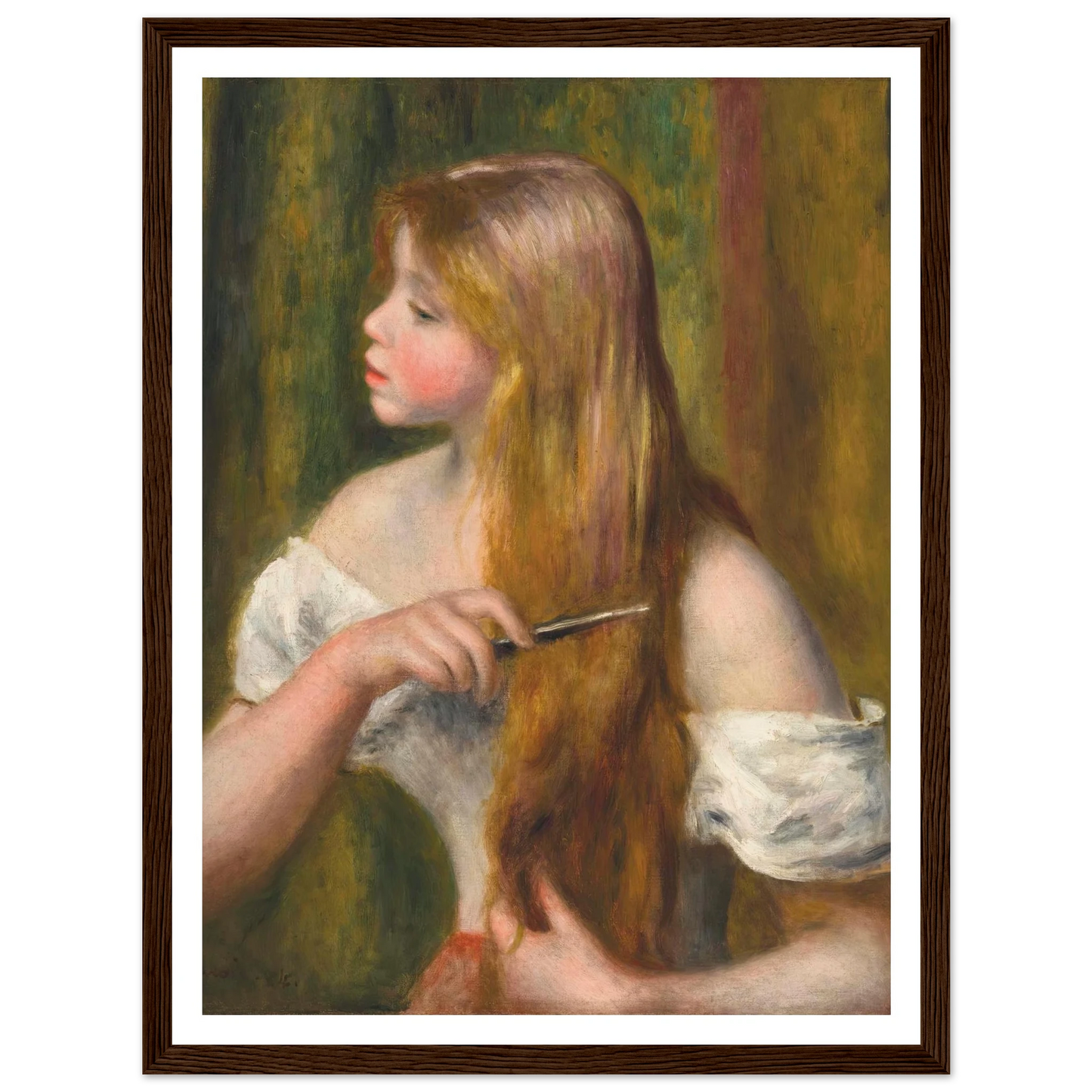 Jeune fille se peignant (La Toilette) (1894) Art Print | Pierre Auguste Renoir - Framed Poster - 30x40 cm / 12x16″ - Black frame