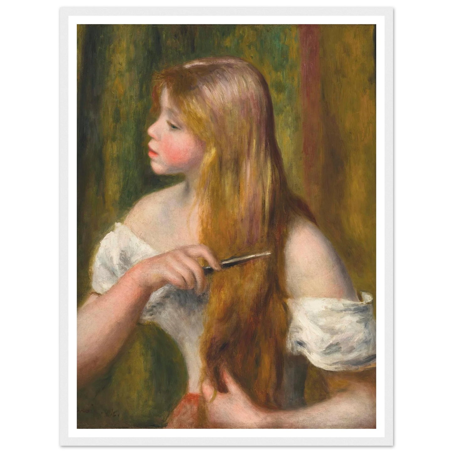 Jeune fille se peignant (La Toilette) (1894) Art Print | Pierre Auguste Renoir - Framed Poster - 30x40 cm / 12x16″ - Black frame