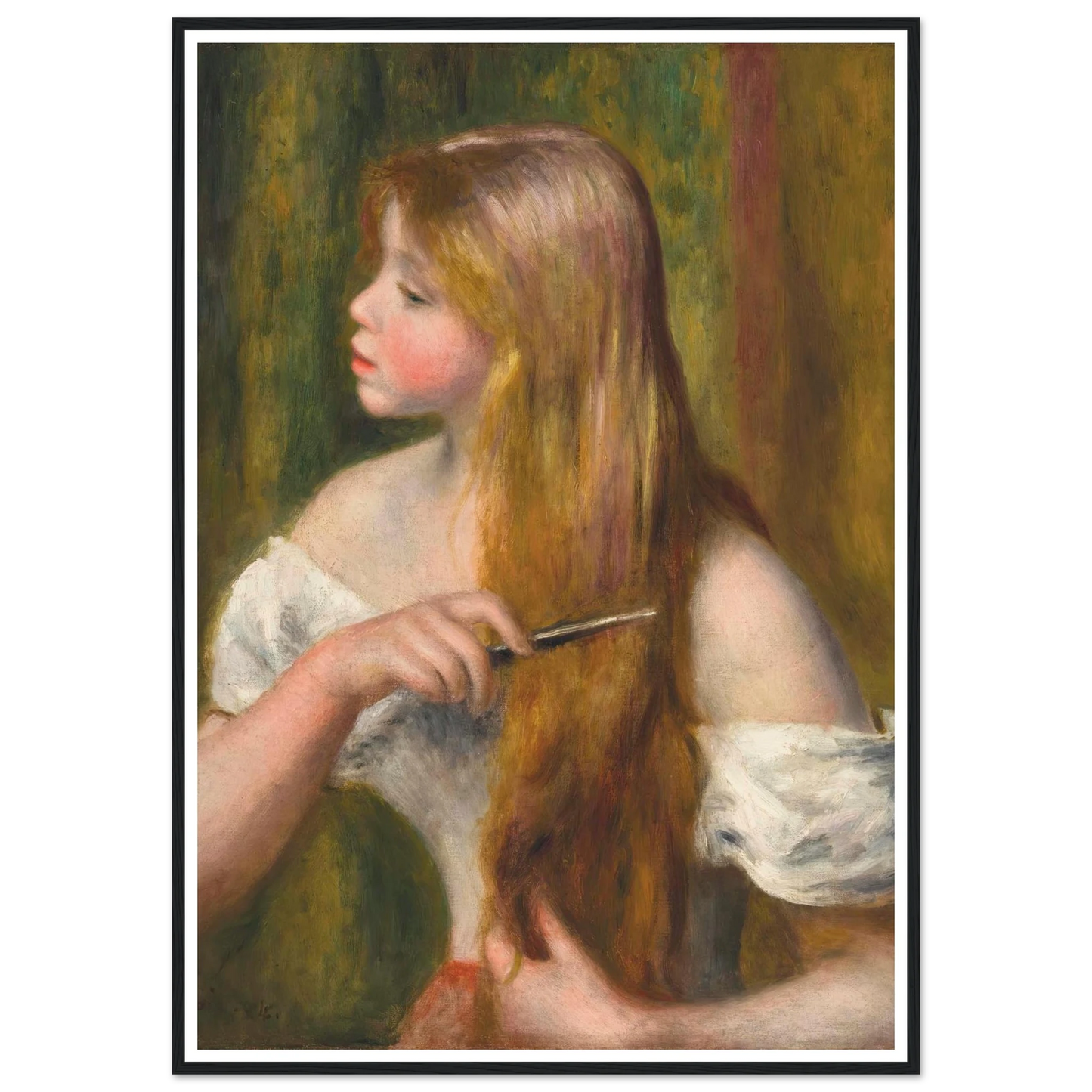 Jeune fille se peignant (La Toilette) (1894) Art Print | Pierre Auguste Renoir - Framed Poster - 30x40 cm / 12x16″ - Black frame