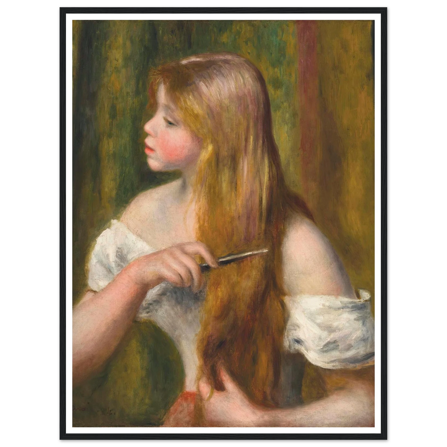 Jeune fille se peignant (La Toilette) (1894) Art Print | Pierre Auguste Renoir - Framed Poster - 30x40 cm / 12x16″ - Black frame