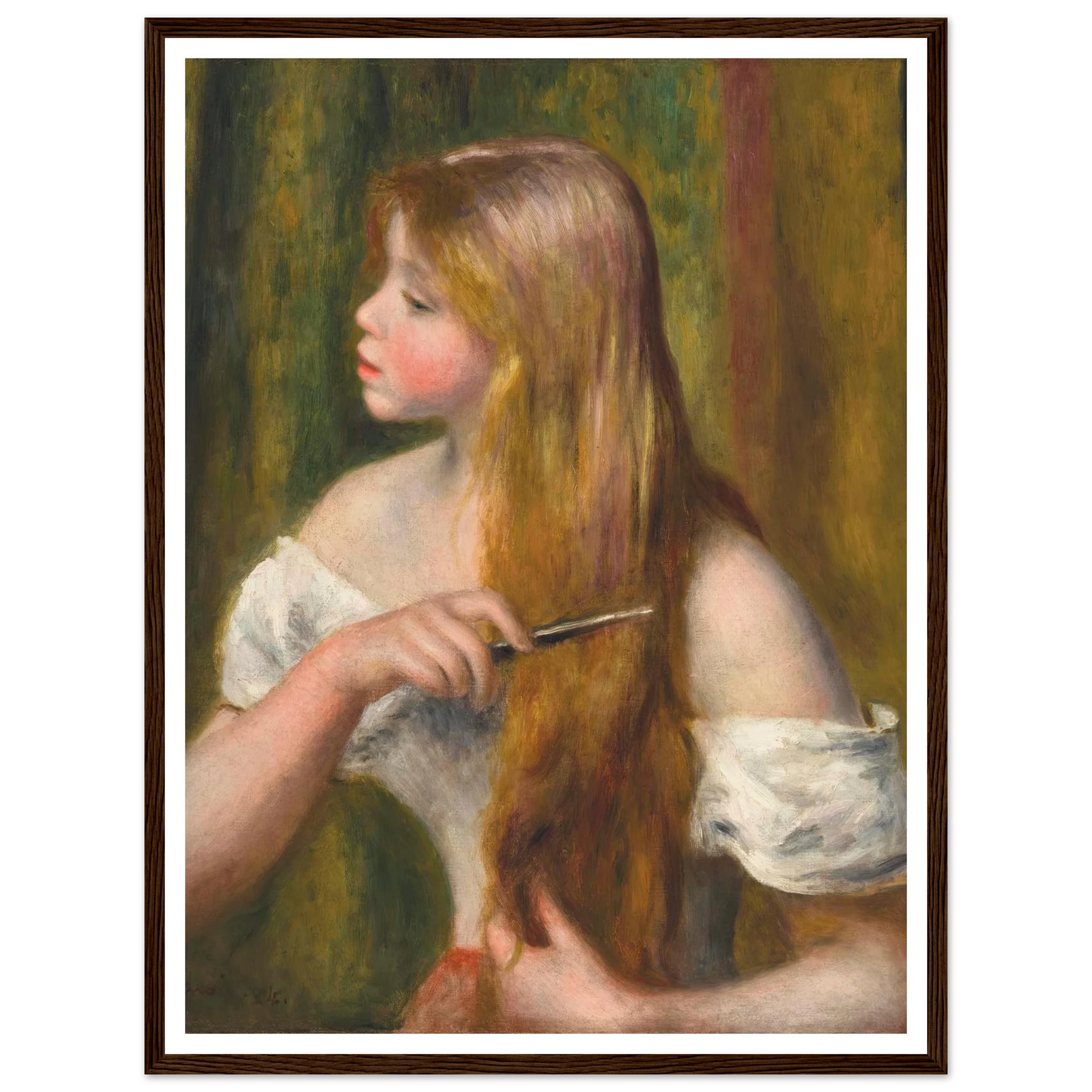 Jeune fille se peignant (La Toilette) (1894) Art Print | Pierre Auguste Renoir - Framed Poster - 30x40 cm / 12x16″ - Black frame