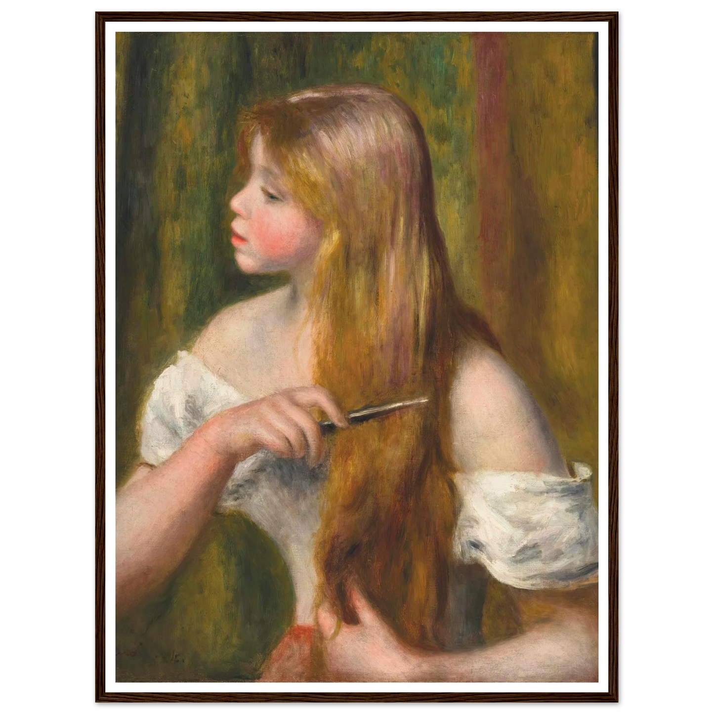 Jeune fille se peignant (La Toilette) (1894) Art Print | Pierre Auguste Renoir - Framed Poster - 30x40 cm / 12x16″ - Black frame