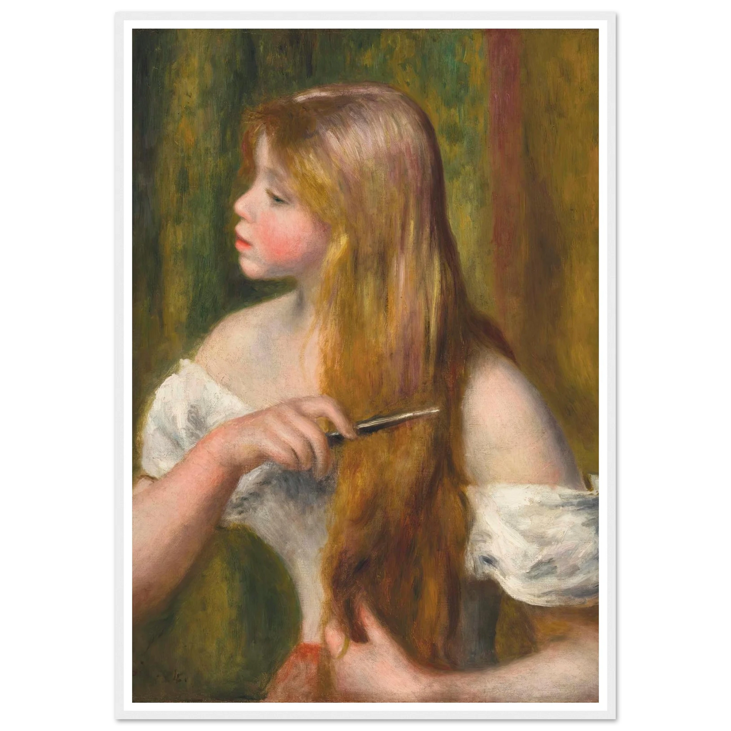 Jeune fille se peignant (La Toilette) (1894) Art Print | Pierre Auguste Renoir - Framed Poster - 30x40 cm / 12x16″ - Black frame