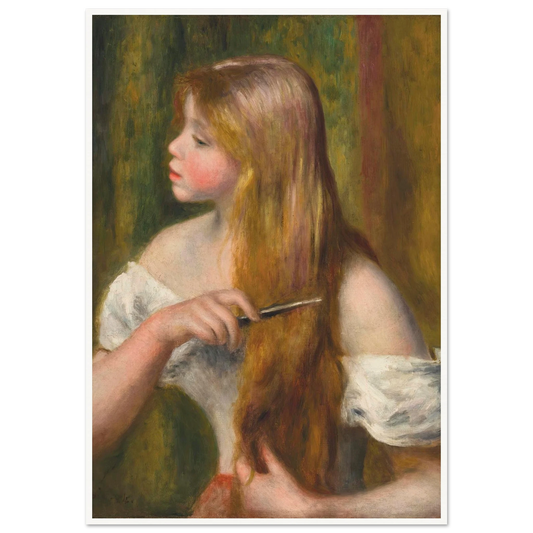 Jeune fille se peignant (La Toilette) (1894) Art Print | Pierre Auguste Renoir - Framed Poster - 30x40 cm / 12x16″ - Black frame