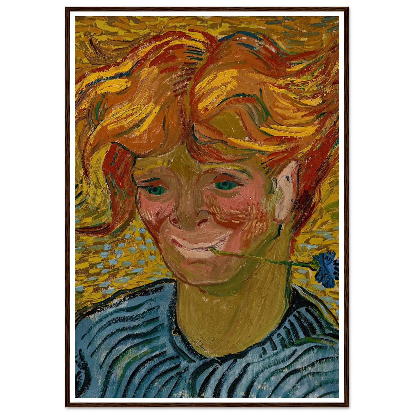 Jeune homme au bleuet (1890) Art Print | Vincent van Gogh - Framed Poster - 30x40 cm / 12x16″ - Black frame