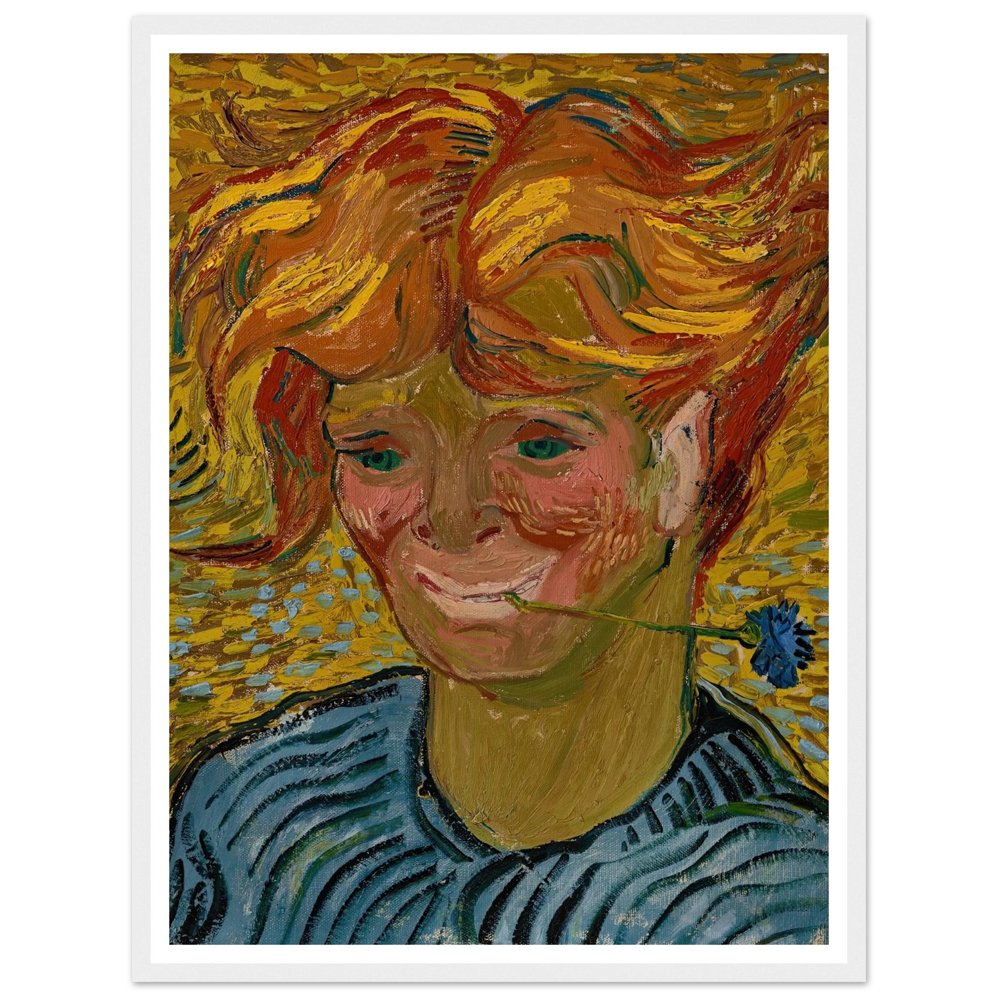 Jeune homme au bleuet (1890) Art Print | Vincent van Gogh - Framed Poster - 30x40 cm / 12x16″ - Black frame