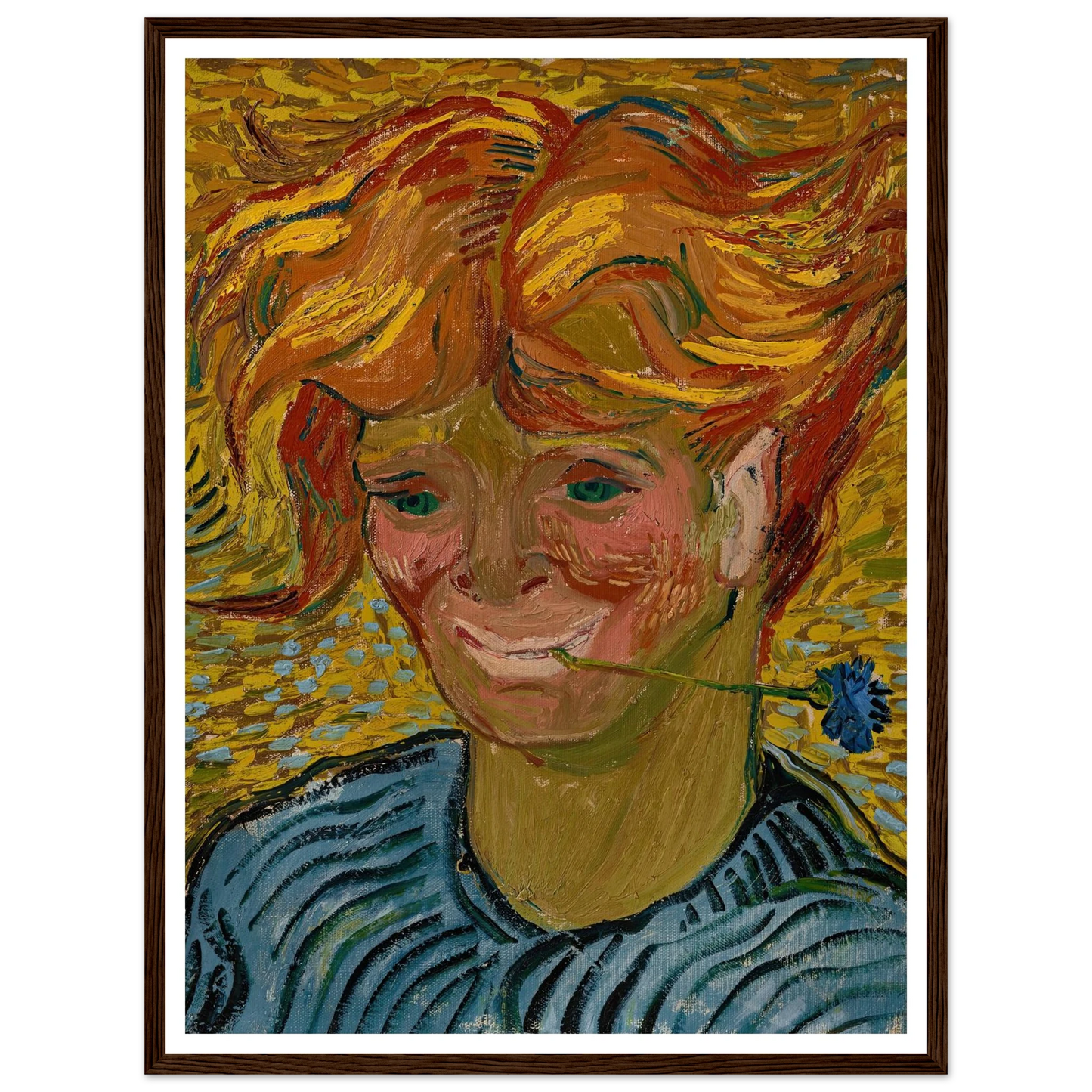 Jeune homme au bleuet (1890) Art Print | Vincent van Gogh - Framed Poster - 30x40 cm / 12x16″ - Black frame