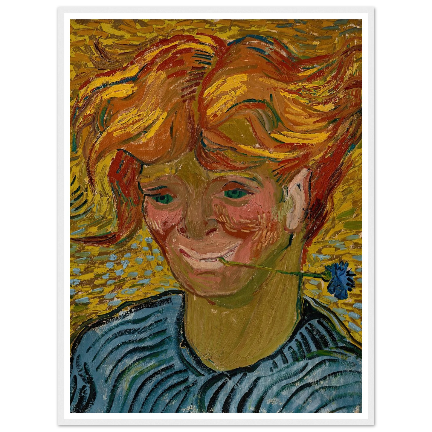 Jeune homme au bleuet (1890) Art Print | Vincent van Gogh - Framed Poster - 30x40 cm / 12x16″ - Black frame