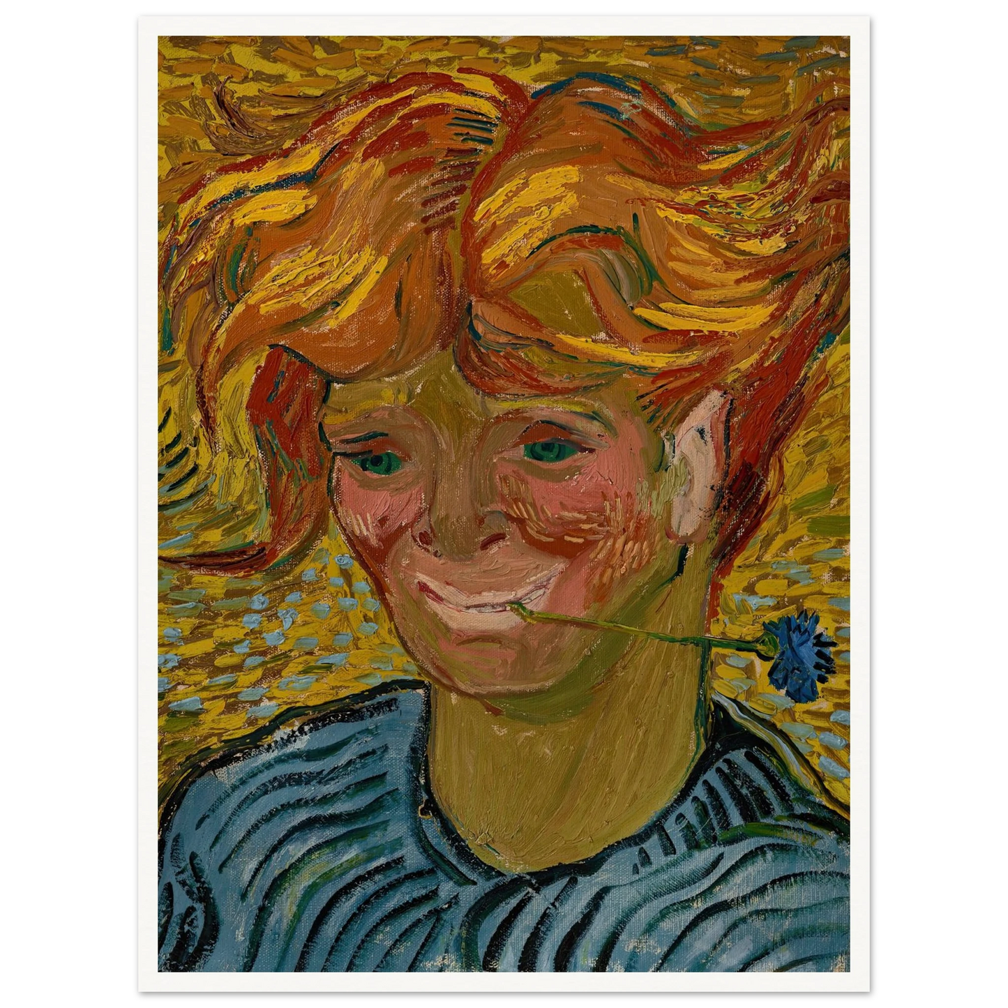 Jeune homme au bleuet (1890) Art Print | Vincent van Gogh - Framed Poster - 30x40 cm / 12x16″ - Black frame