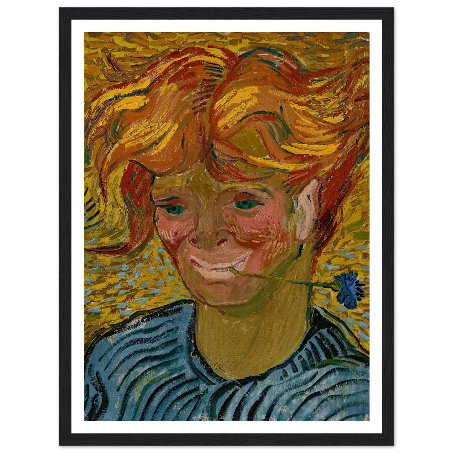 Jeune homme au bleuet (1890) Art Print | Vincent van Gogh - Framed Poster - 30x40 cm / 12x16″ - Black frame