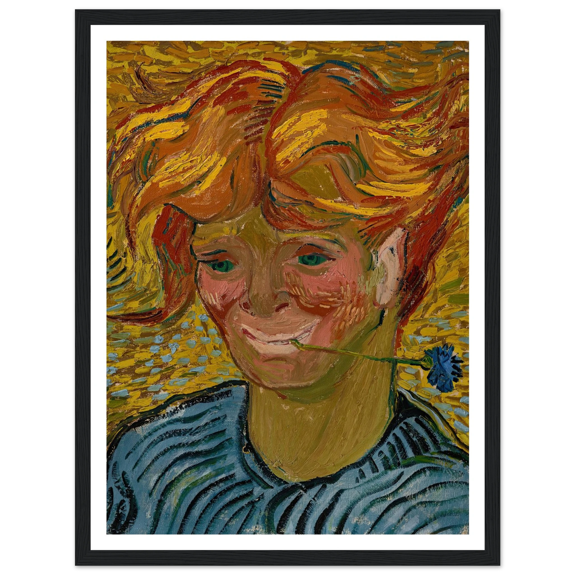 Jeune homme au bleuet (1890) Art Print | Vincent van Gogh - Framed Poster - 30x40 cm / 12x16″ - Black frame