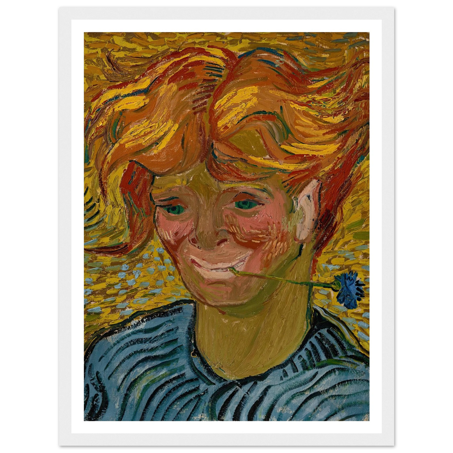 Jeune homme au bleuet (1890) Art Print | Vincent van Gogh - Framed Poster - 30x40 cm / 12x16″ - Black frame
